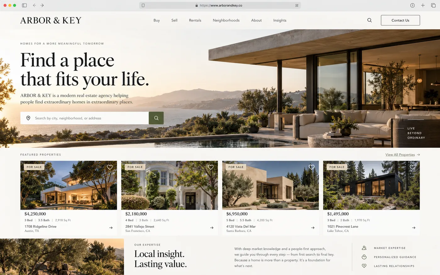 Concept homepage for a real estate agency
