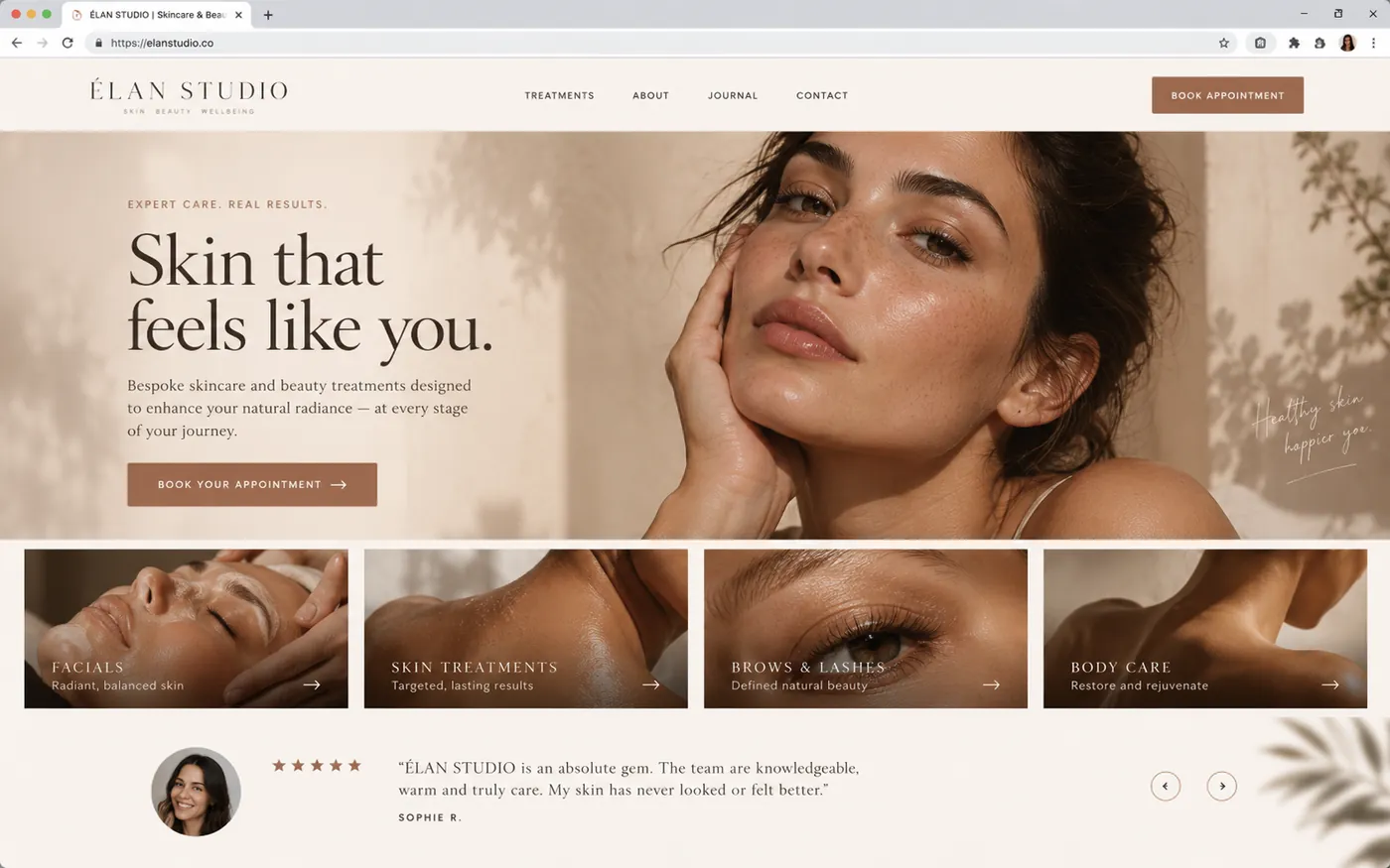 Concept homepage for a skincare and beauty studio