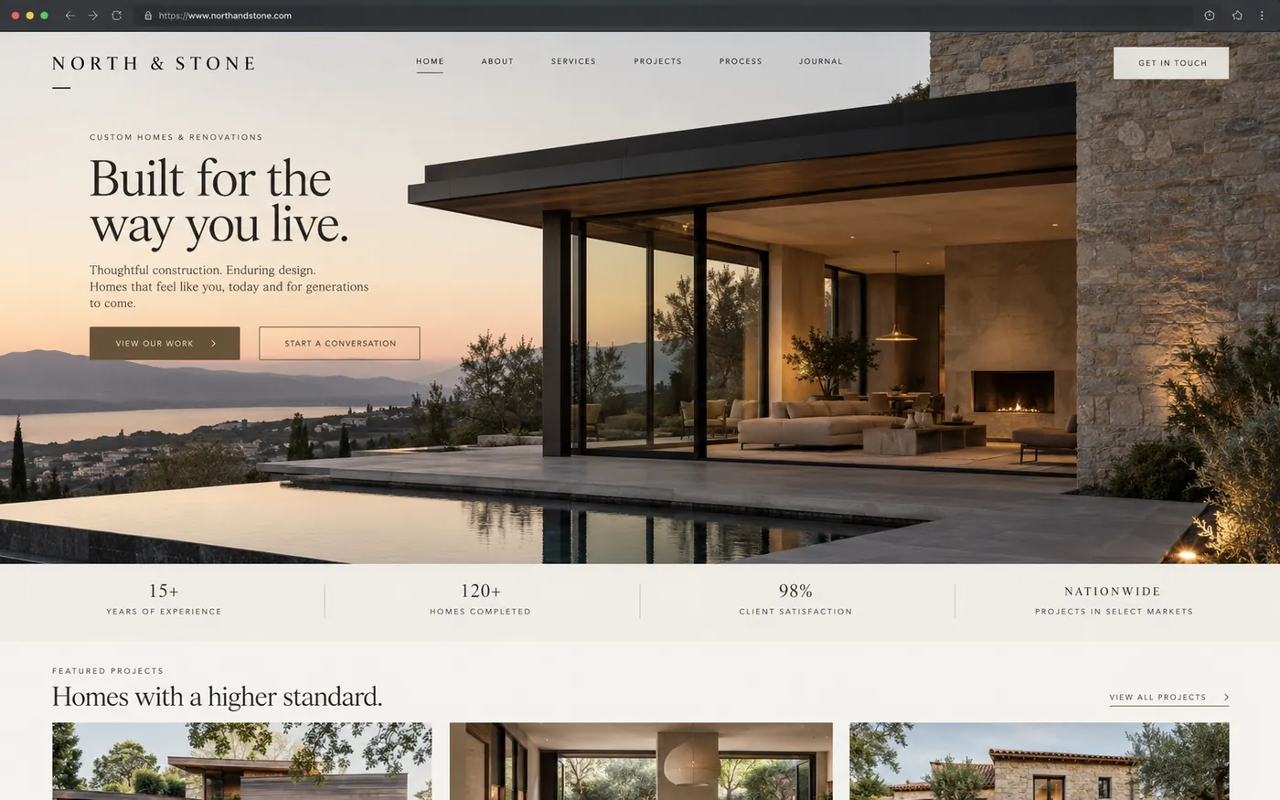 Concept homepage for a custom home builder