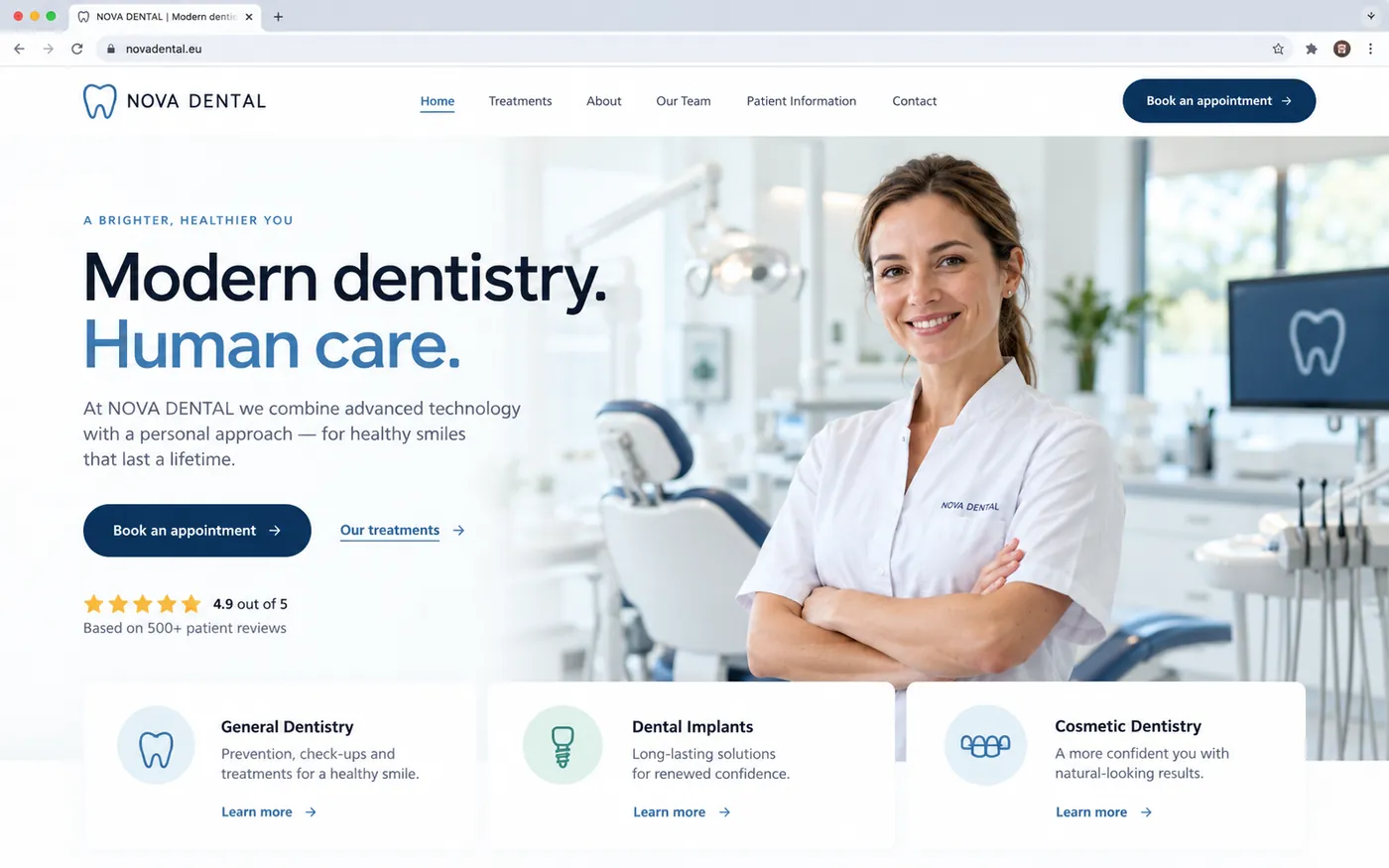 Concept homepage for a dental clinic
